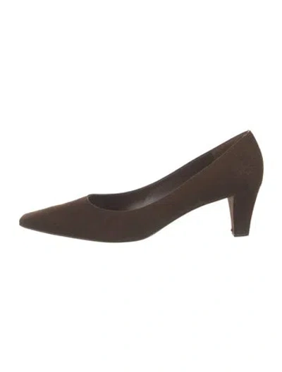 Pre-owned Bruno Magli Suede Tweed Pattern Pumps In Brown