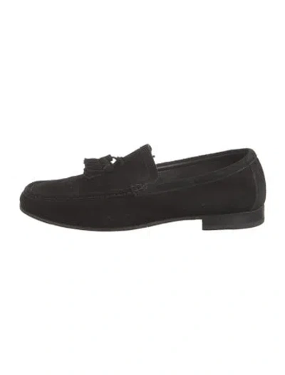 Pre-owned Bruno Magli Suede Whipstitch Trim Loafers In Black