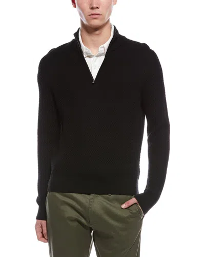 Bruno Magli Textured 1/4-zip Merino Wool Mock Neck Sweater In Black