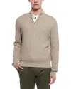 Bruno Magli Textured 1/4-zip Merino Wool Mock Neck Sweater In Brown