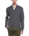 Bruno Magli Textured 1/4-zip Merino Wool Mock Neck Sweater In Gray