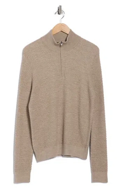 Bruno Magli Textured Merino Wool Quarter Zip Pullover In Brown