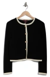 Bruno Magli Tipped Merino Wool Crop Cardigan In Black