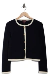 Bruno Magli Tipped Merino Wool Crop Cardigan In Black