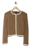 Bruno Magli Tipped Merino Wool Crop Cardigan In Brown