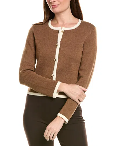 Bruno Magli Tipped Merino Wool Cropped Jacket In Brown
