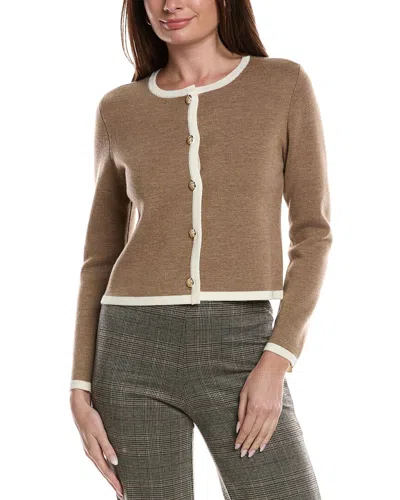 Bruno Magli Tipped Merino Wool Cropped Jacket In Brown