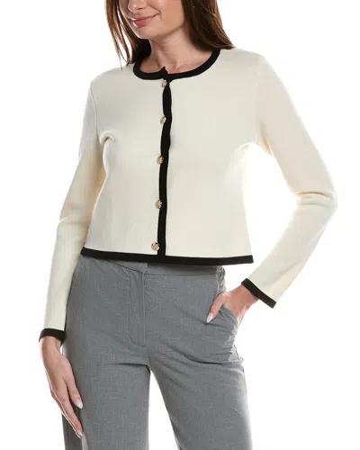 Bruno Magli Tipped Merino Wool Cropped Jacket In White