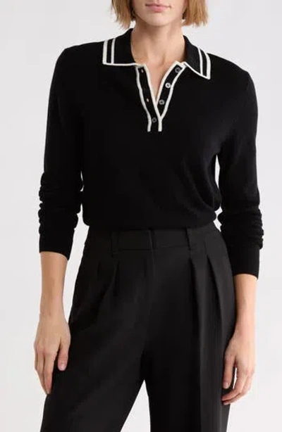 Bruno Magli Tipped Wool & Cashmere Polo Sweater In Black