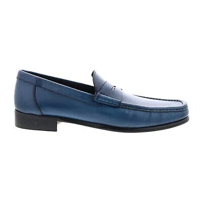 Pre-owned Bruno Magli Tonio Bm3tonm0 Mens Blue Nubuck Loafers & Slip Ons Penny Shoes 12