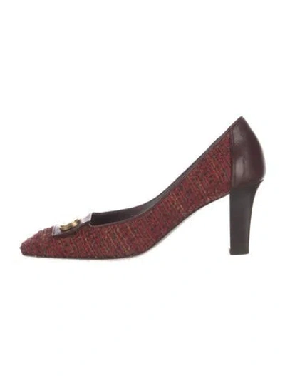 Pre-owned Bruno Magli Tweed Tweed Pattern Pumps In Burgundy