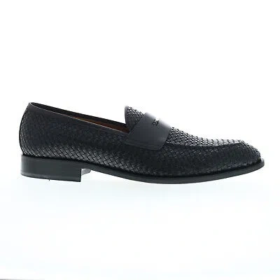 Pre-owned Bruno Magli Vesini Woven Bm3vesa0w Mens Black Loafers Slip Ons Penny Shoes 10.5