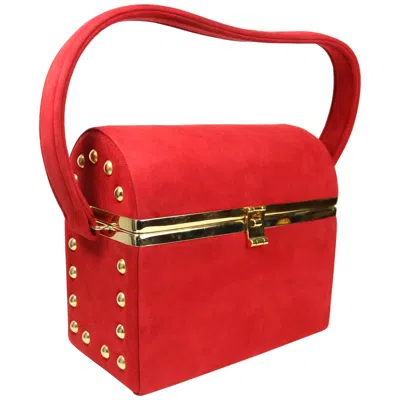 Pre-owned Bruno Magli Vintage 80s  Red Suede With Gold Studs Vanity Handbag