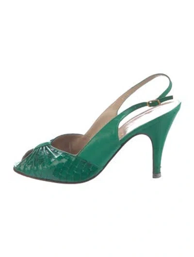 Pre-owned Bruno Magli Vintage Leather Slingback Pumps In Green