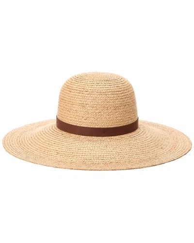 Bruno Magli Wide Brim Leather-trim Straw Sun Hat In Brown