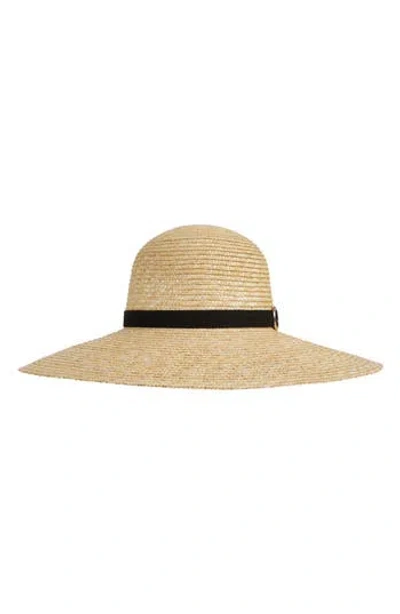 Bruno Magli Wide Brim Suede Band Straw Sun Hat In Neutral