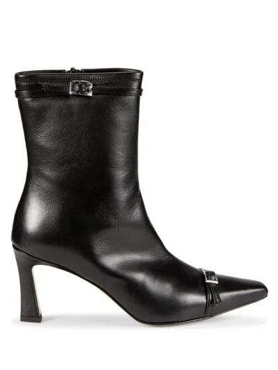 Bruno Magli Women's Addison 60mm Silvertone Buckle Leather Ankle Boots In Black
