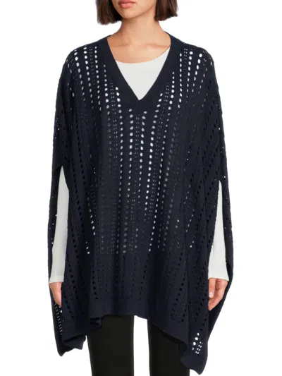Bruno Magli Women's Cashmere Blend Open Knit Poncho In Navy