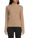 Bruno Magli Rib Button Shoulder Mock Nek Cashmere Sweater In Tan