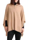 Bruno Magli Women's Quarter-zip Wool Blend Knit Poncho In Camel