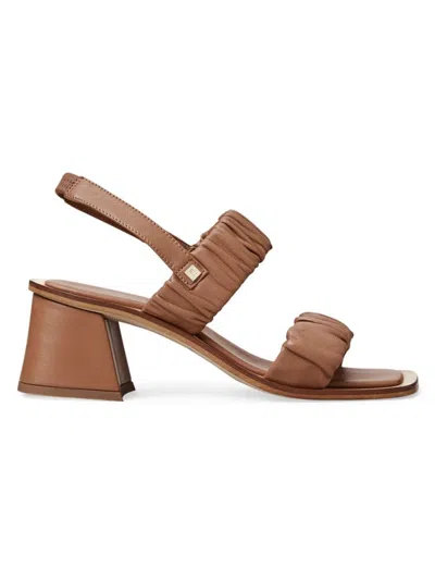 Bruno Magli Women's Sibilla Block Heel Leather Ruched Sandals In Cognac