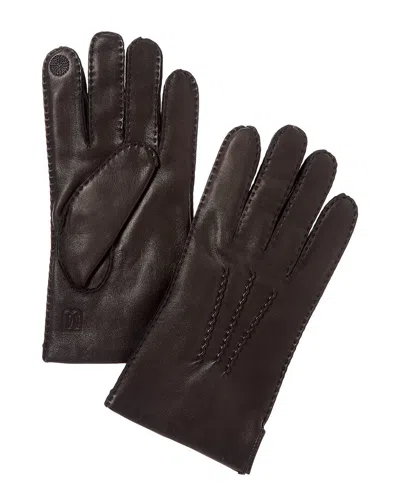 Bruno Magli Wool-trim Leather Gloves In Brown