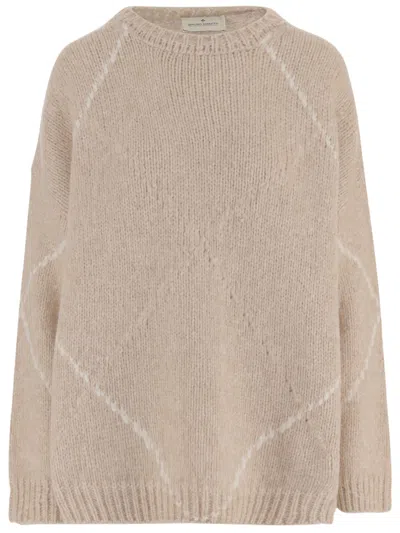 Bruno Manetti Alpaca-blend Sweater With Diamond Pattern And Ribbed Finish In Neutral