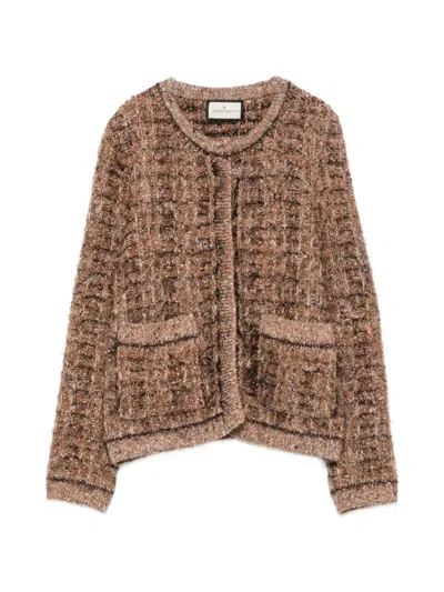 Bruno Manetti Bouclé-knit Patch-pocket Cardigan In Brown