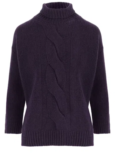 Bruno Manetti Cable-knit Turtleneck Sweater Crafted In Purple