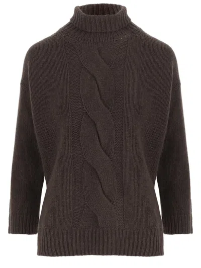 Bruno Manetti Cable-knit Wool And Cashmere Sweater With Turtleneck Design In Brown