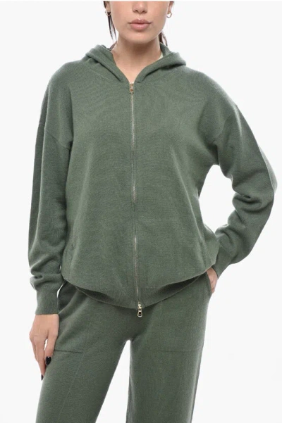 Bruno Manetti Cashmere Hooded Sweater With Full Zip In Green