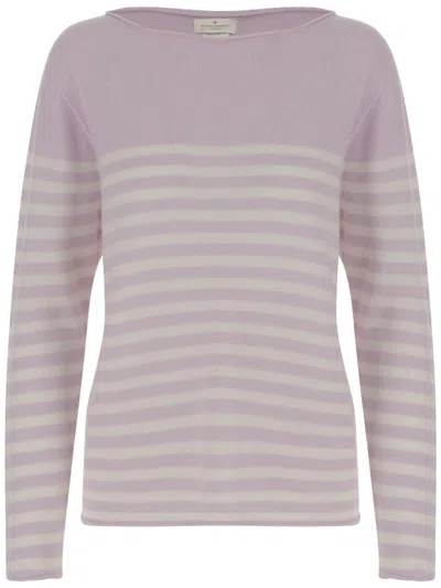 Bruno Manetti Cashmere Sweater With All-over Striped Pattern In Purple
