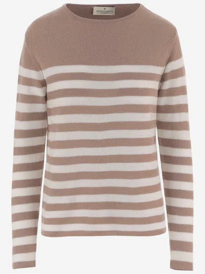 Bruno Manetti Cashmere Sweater With Striped Pattern In Brown