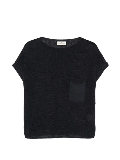 Bruno Manetti Chest-pocket Open-knit Sweater In Blue