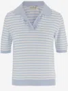 Bruno Manetti Striped-pattern Collared T-shirt In Blue