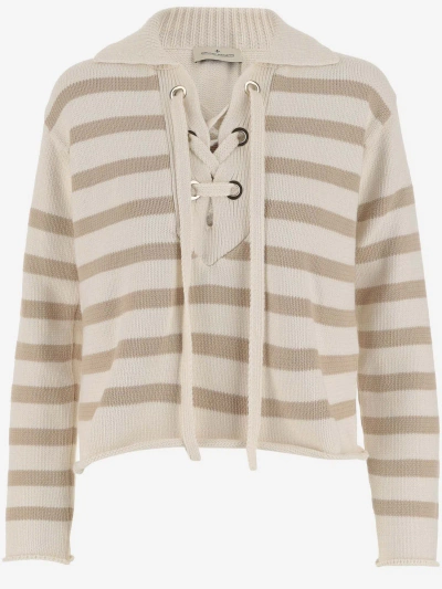 Bruno Manetti Cotton Blend Sweater With Striped Pattern In Beige