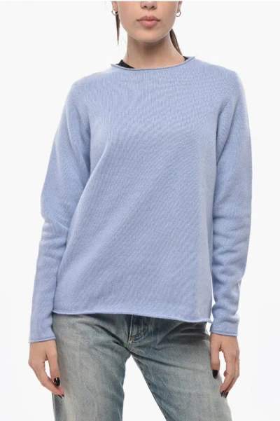Bruno Manetti Crew Neck Pure Cashmere Sweater In Blue