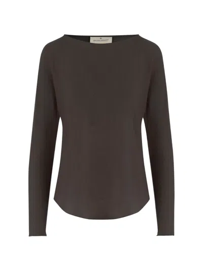 Bruno Manetti Crew-neck Curved-hem Top In Brown