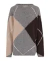 Bruno Manetti Wool-blend Oversized Sweater With Argyle Pattern In Brown