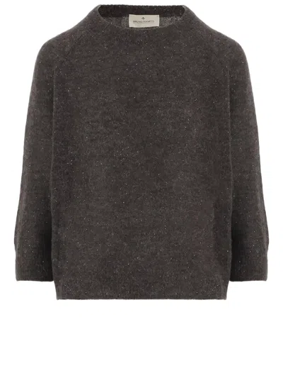 Bruno Manetti Dark Brown Alpaca And Wool Sweater With Crew Neck In Black