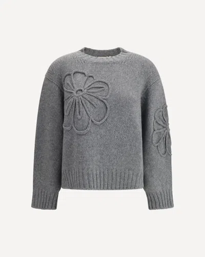 Bruno Manetti Embroidered Flower Sweater In Gray