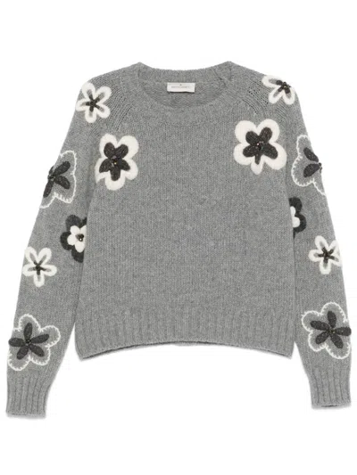 Bruno Manetti Floral-embroidered Sweater In Grey