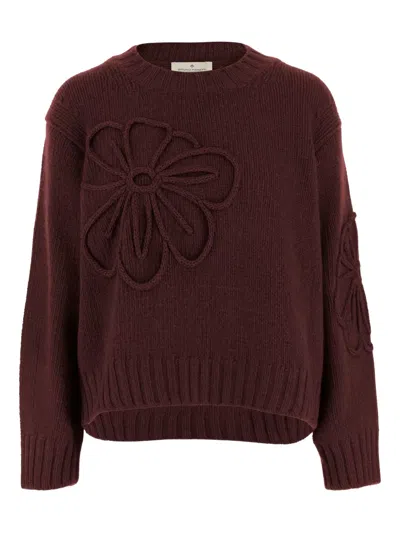 Bruno Manetti Flower-applique Crew-neck Sweater In Brown