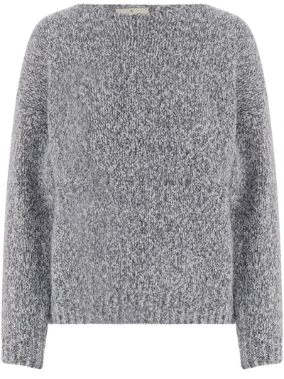 Bruno Manetti Gray Textured Virgin Wool-blend Crew Neck Sweater
