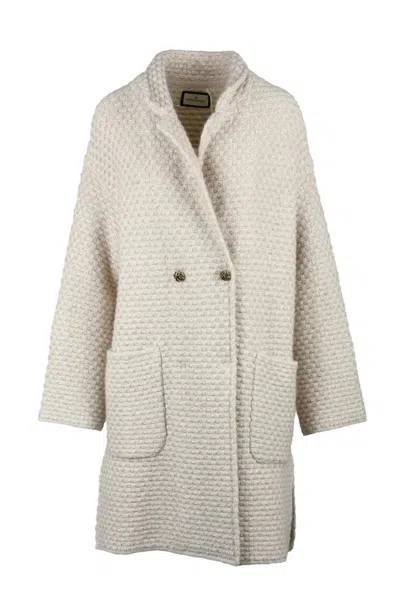 Bruno Manetti Knit Coat - Beige In Gray