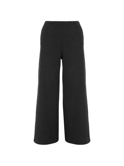 Bruno Manetti Black Wide-leg Knit Wool-cashmere Blend Pants