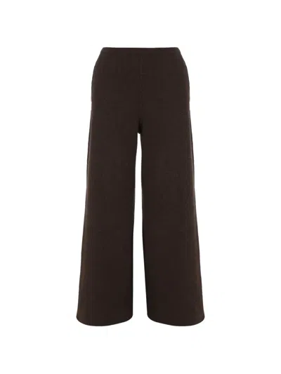 Bruno Manetti Dark Brown Wide-leg Knit Wool-cashmere Blend Pants In Black