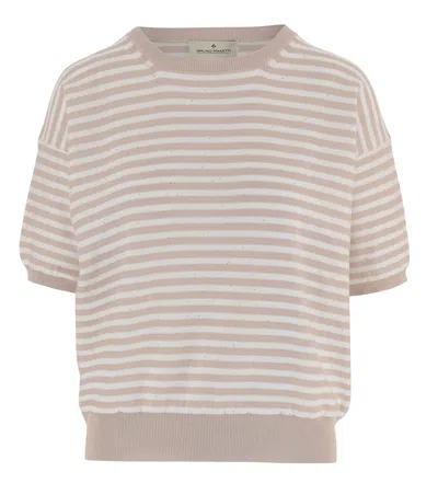 Bruno Manetti Naturals Stripes Crew Neck Sweater In Neutral