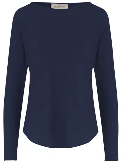 Bruno Manetti Navy Curved Hem Linen-cotton Sweater In Multi