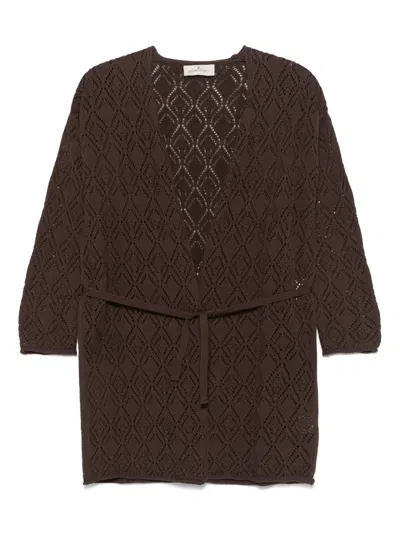 Bruno Manetti Pointelle-knit Cardigan In Brown